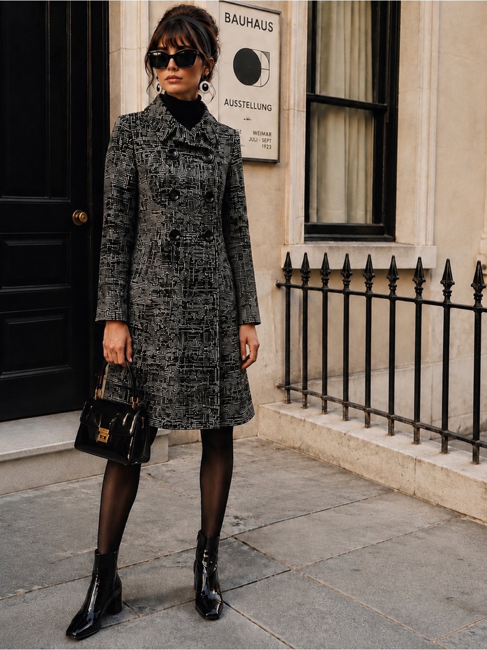 Helene Berman London Mod Revival Wool Blend Geometric Coat M